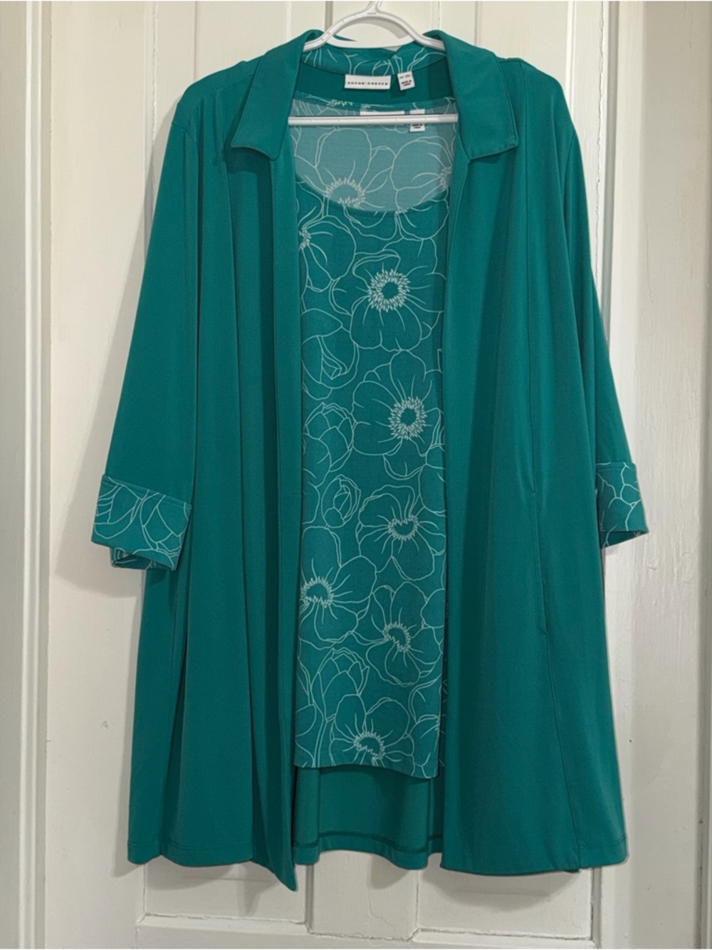 Women's plus‎ size 3X, 3XP Teal Floral 2 pc set shirt cardigan